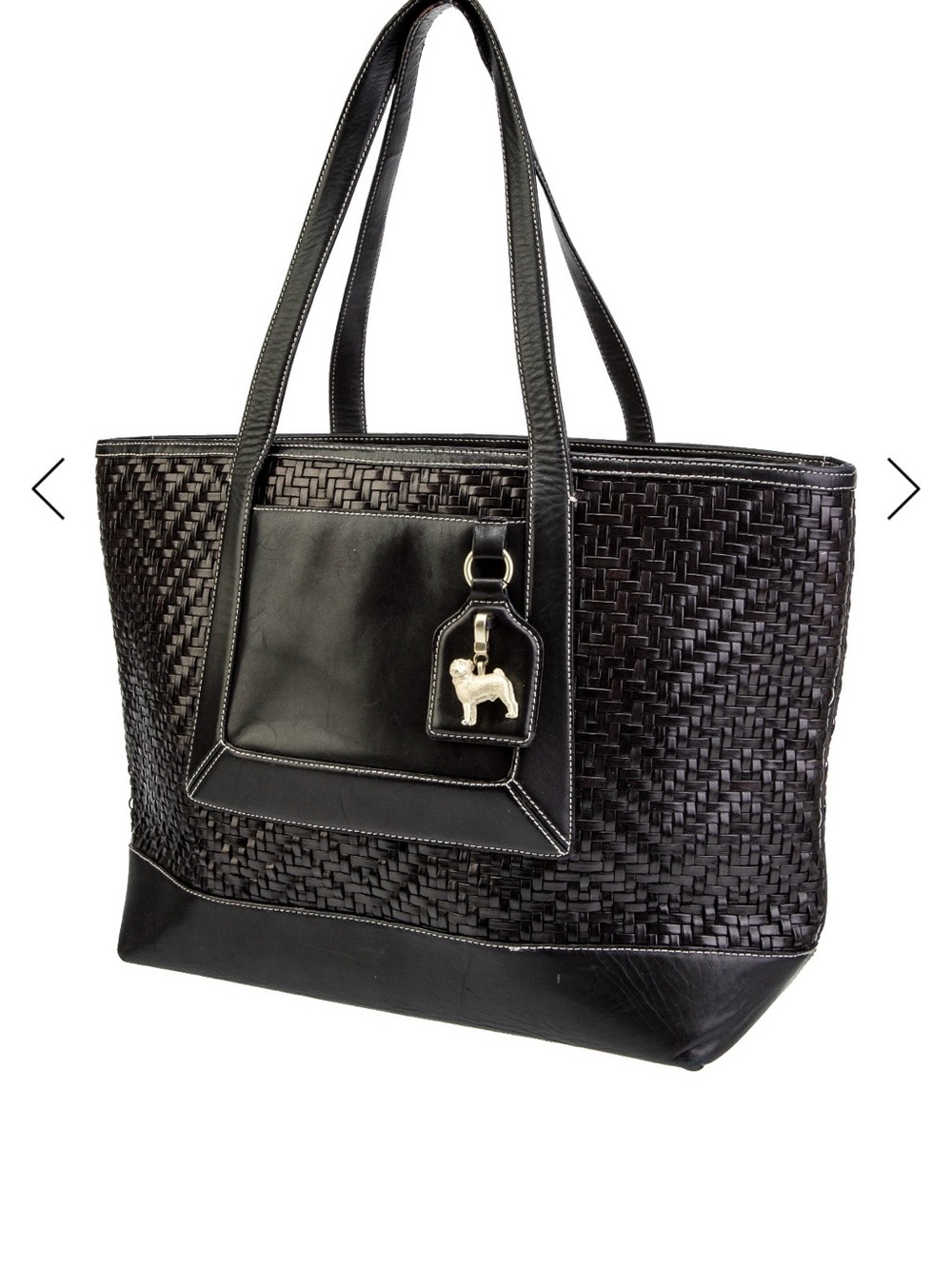 Barry Kieselstein-Cord Black Woven Tote Bag with Pug Charm and Dog Bone Feet